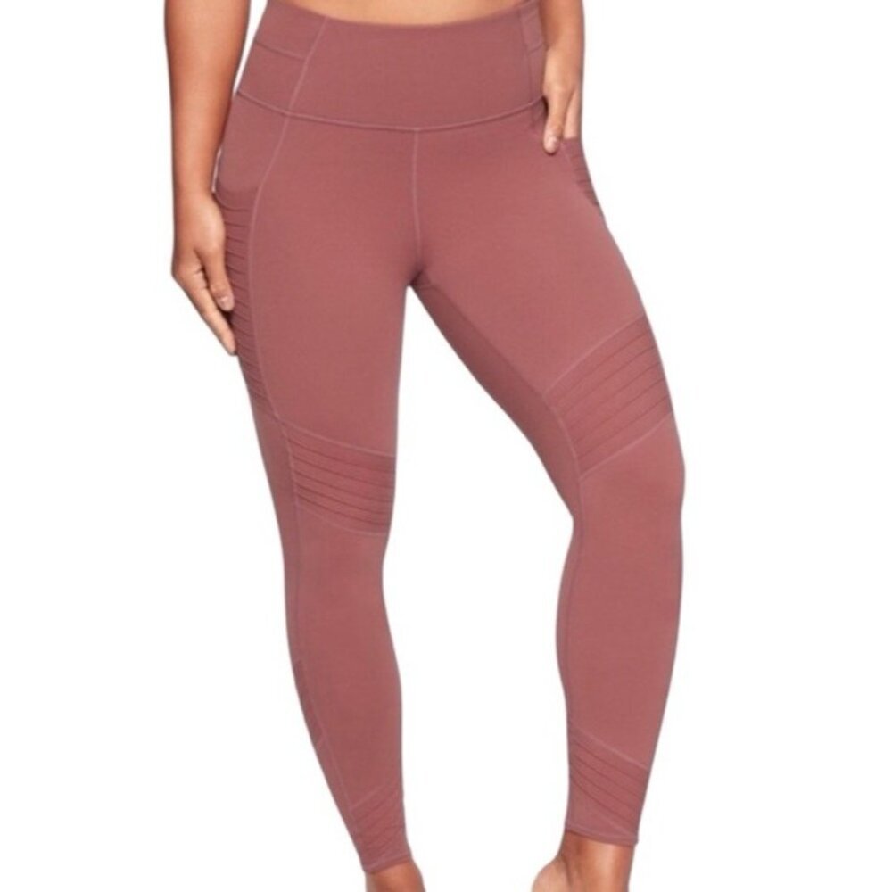 Athleta Rust Red Stash Pocket Moto Athletic Workout Sporty Tight Leggings Small
